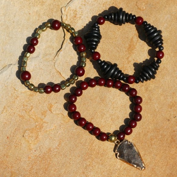 COPY - Handmade Ethnic Bracelet Stack Boho Stretch Wood & Bead Tassel Arrow Tri… - Picture 5 of 6